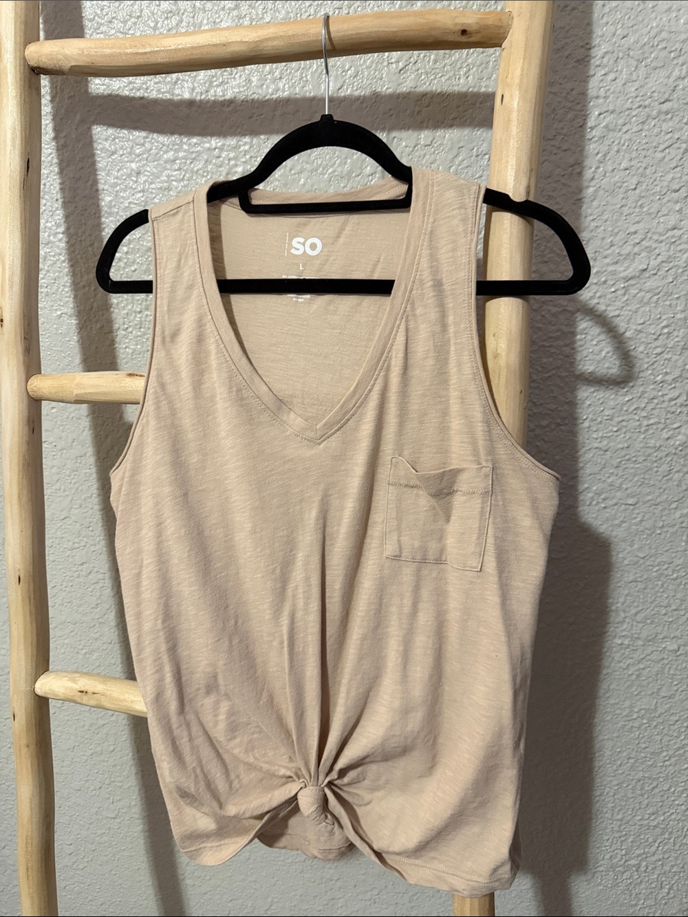 SO Beige V-Neck Tank Top with Front Tie